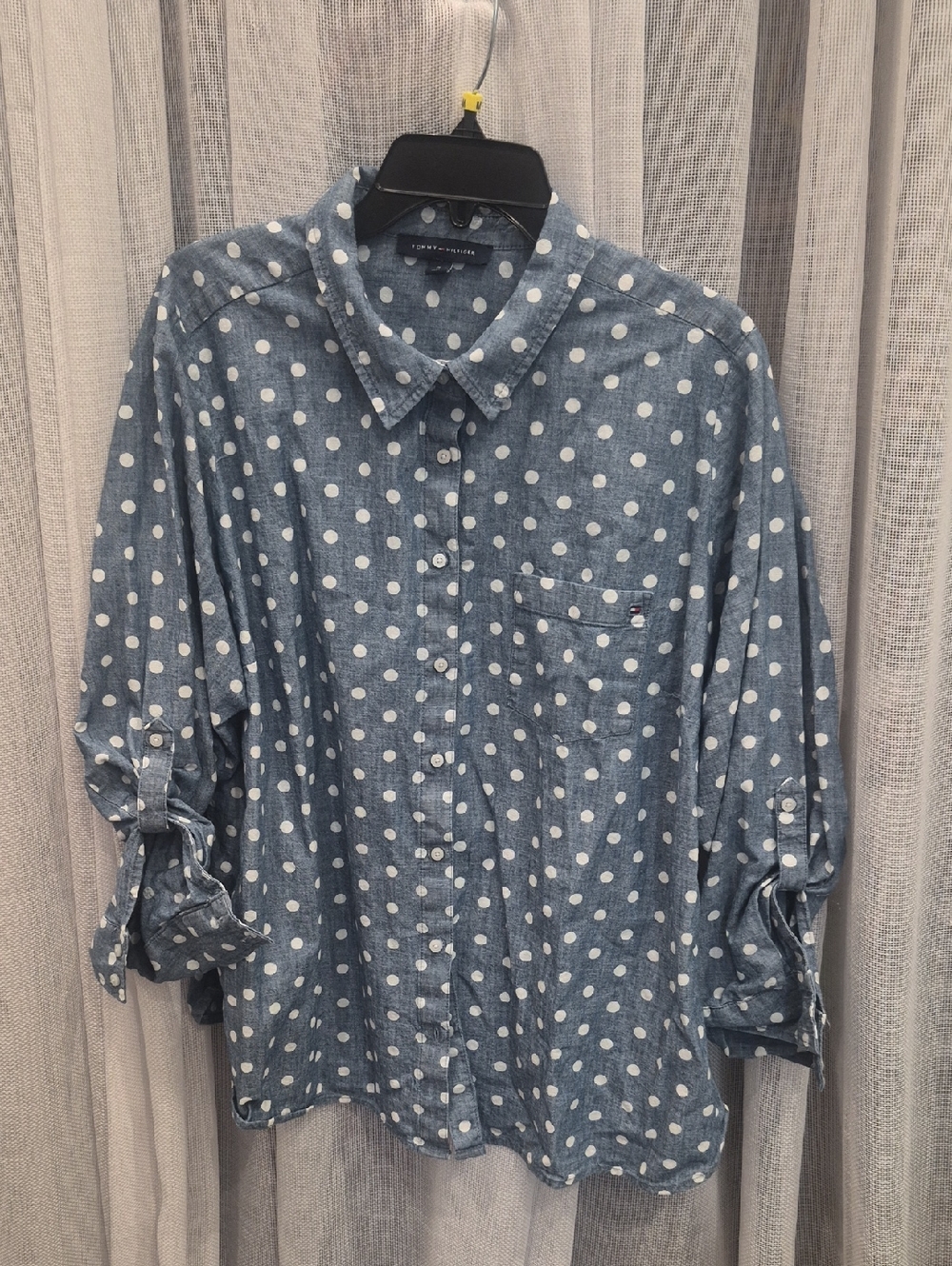 Tommy Hilfiger Polka Dot Button-Up Shirt - Blue Jeans and White